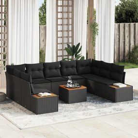 vidaXL 10 Τμήματα Σετ Καναπέ Κήπου με Μαξιλάρια Μαύρο Πολυ Ρατάν