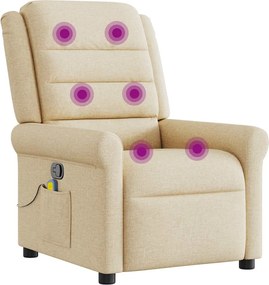 vidaXL Πολυθρόνα Μασάζ Ανακλινόμενη Κρεμ Υφασμάτινη