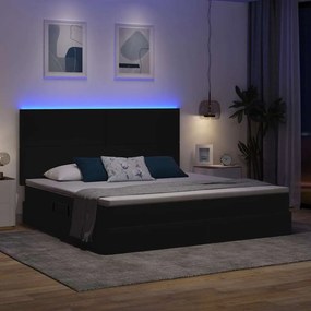 vidaXL LED Κρεβάτι αποθήκευσης με στρώμα Μαύρο 200 x 200 cm Ύφασμα