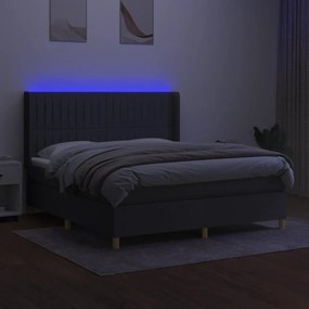 Κρεβάτι Boxspring με Στρώμα &amp; LED Σκ.Γκρι 180x200 εκ Υφασμάτινο - Γκρι