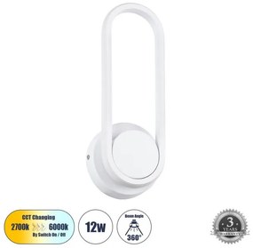 Φωτιστικό Τοίχου Απλίκα LED CCT 12W Αλουμίνιο Οβάλ DALLAS Globostar-61346-Λευκό 61346