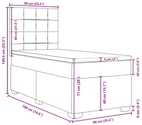 Κρεβάτι Boxspring με Στρώμα Ανοιχτό Γκρι 90x190 εκ. Βελούδινο - Γκρι