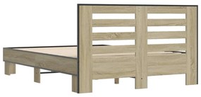 vidaXL Πλαίσιο Κρεβατιού Sonoma Δρυς 135x190 εκ. Επεξ. Ξύλο &amp; Μέταλλο