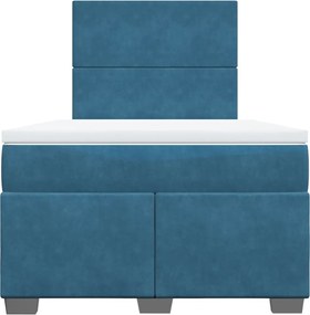 vidaXL Κρεβάτι Boxspring με Στρώμα Μπλε 120x190 εκ. Βελούδινο