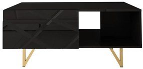 Τραπεζάκι σαλονιού Merced M104, Γυαλιστερό μαύρο, Μαύρο, 44x59x100cm, 27 kg, Πλαστικοποιημένη μοριοσανίδα, Γωνιακό | Epipla1.gr