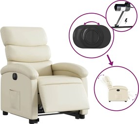 vidaXL Πολυθρόνα Ηλεκτρ. Ανακλινόμενη με Ανύψωση Κρεμ Συνθ.Δέρμα