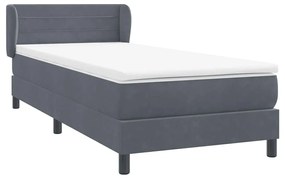 vidaXL Κρεβάτι Boxspring με Στρώμα Σκούρο Γκρι 90x210 εκ. Βελούδινο