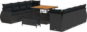 vidaXL Σετ Καναπέ Κήπου με αποθήκευση 11 pcs Μαύρο Πολυ ράταν