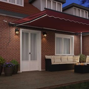 vidaXL Ηλεκτρική τέντα με LED και αισθητήρα 5 x 3 m Μπορντό