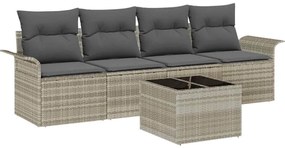 vidaXL Σετ Καναπέ με μαξιλάρι 5 pcs Ανοιχτό γκρι συνθετικό ρατάν