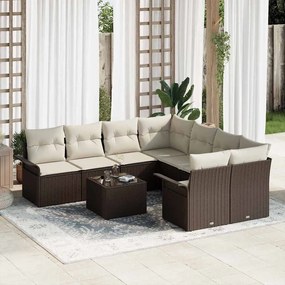 vidaXL Σετ Καναπέ Κήπου με μαξιλάρι 9 pcs Καφέ, Κρέμα 55 x 55 x 37 εκ