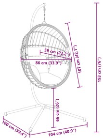 Πολυθρόνα Egg Κρεμαστή με Βάση Γκρι Συνθ. Ρατάν / Ατσάλι - Γκρι