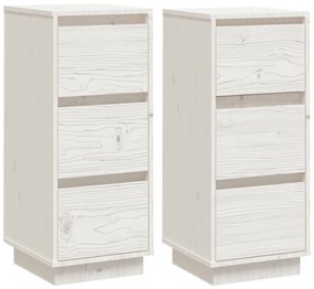 vidaXL Συρταριέρες 2 τεμ. Λευκές 32x34x75 εκ. από Μασίφ Ξύλο Πεύκου