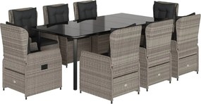 vidaXL Σετ Τραπεζαρίας Κήπου 9 τεμ. Αν. Γκρι Συνθ. Ρατάν με Μαξιλάρια