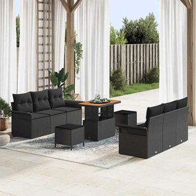 vidaXL Σετ Καναπέ Κήπου με μαξιλάρι 9 pcs Μαύρο 90 x 55 x 71 cm