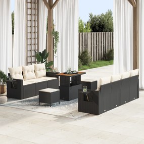 vidaXL 10 Τεμάχια Σετ Καναπέ Κήπου με Μαξιλάρια, Μαύρο Πολυ Ράτταν