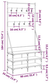 Κρεμάστρα Ρούχων με Παπουτσοθήκη Γκρι Sonoma 90x34x184 εκ. - Γκρι