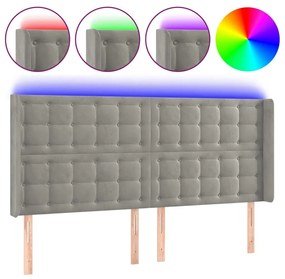 Κεφαλάρι Κρεβατιού LED Ανοιχτό Γκρι 163x16x118/128εκ. Βελούδινο - Γκρι