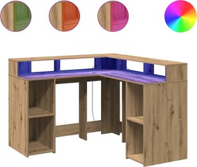 vidaXL Γραφείο με LED Αρτισιανή Δρυς 130x130x91 εκ. Επεξεργ. Ξύλο