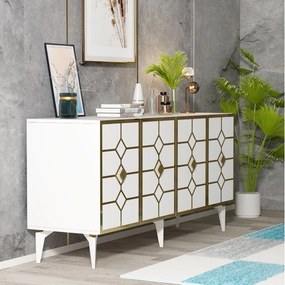 Stewehome Κονσόλα Αποθήκευσης Λευκό &amp;amp; Χρυσό 150x40x80 cm