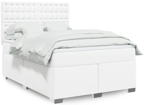 vidaXL Κρεβάτι Boxspring με Στρώμα Λευκό 160x200εκ.από Συνθετικό Δέρμα