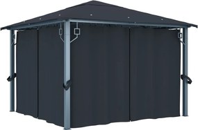 vidaXL Κιόσκι με Κουρτίνα Ανθρακί 300 x 300 εκ. Αλουμινίου