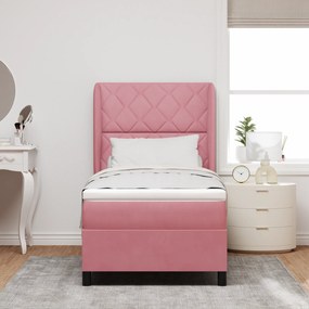 vidaXL κρεβάτι box spring  με στρώμα σε ροζ, 90x190 εκ, βελούδο