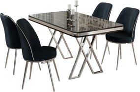 Dining Table &amp; Chairs Set (5 Pieces) Vals - Black Marble, Chrome, Anthracite Black Marble
Chrome
Anthracite