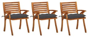 Καρέκλες Τραπεζαρίας Κήπου 3 τεμ Μασίφ Ξύλο Ακακίας &amp; Μαξιλάρια - Ανθρακί