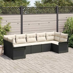 vidaXL Σετ Καναπέ Κήπου με μαξιλάρι 7 pcs Μαύρο Πολυ ράταν
