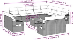 vidaXL Σετ Καναπέ Κήπου 13τεμ Μπεζ Συνθ. Ρατάν με Μαξιλάρια