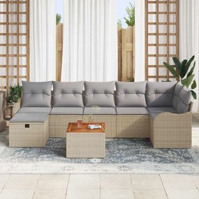 vidaXL Σετ Καναπέ Κήπου με μαξιλάρι 8 pcs Μπεζ Πολυ ράταν