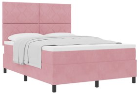 vidaXL Κρεβάτι Box Spring με Στρώμα Ροζ 140x190 εκ Βελούδο