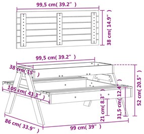 Τραπέζι Πικνίκ με Αμμοδόχο Παιδικό Λευκό από Μασίφ Ξύλο Πεύκου - Λευκό