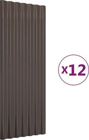 vidaXL Πάνελ Οροφής 12 τεμ. Καφέ 100x36 εκ. Γαλβανισμένος χάλυβας