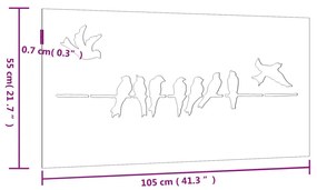 Διακοσμητικό Κήπου Επιτοίχιο Σχ. Πουλιά 105x55 εκ Ατσάλι Corten - Καφέ
