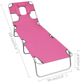 vidaXL Ξαπλώστρα Πτυσσόμενη Ροζ Magento Ατσάλινη με Μαξιλάρι
