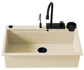 Sanitec Ultra Granite 850 Quartz Multi Ένθετος Γρανιτένιος Νεροχύτης 79Χ50cm Ocra (Black accessories)