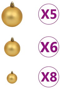 vidaXL Χριστουγεν. Μπάλες Σετ 60 τεμ με Κορυφή &amp; 150 LED Χρυσό/Μπρονζέ