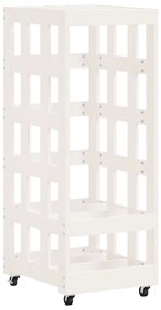 vidaXL Ξυλοθήκη με Τροχούς Λευκή 40x49x110 εκ. από Μασίφ Ξύλο Πεύκου