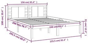 Πλαίσιο Κρεβατιού Λευκό 150 x 200 εκ. Μασίφ Ξύλο King Size - Λευκό