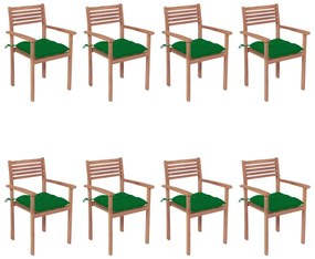3072620 vidaXL Καρέκλες Κήπου Στοιβαζόμενες 8 τεμ. Μασίφ Ξύλο Teak &amp; Μαξιλάρια Πράσινο, 1 Τεμάχιο