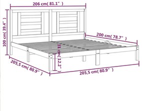 vidaXL Πλαίσιο Κρεβατιού Γκρι 200 x 200 εκ. από Μασίφ Ξύλο Πεύκου