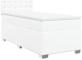 vidaXL Κρεβάτι Boxspring με Στρώμα Λευκό 90x190εκ. από Συνθετικό Δέρμα