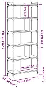 Βιβλιοθήκη 6 Επιπέδων Γκρι Sonoma 76 x 32 x 192 εκ. Επεξ. Ξύλο - Γκρι