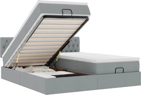 vidaXL Οθωμανικό κρεβάτι με στρώματα &amp; LEDs Ανοιχτό γκρι ύφασμα