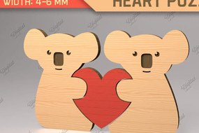 Σετ των 2 Intra απο ξύλο plywood 3mm-4mm πάχος Animal Heart Puzzle . Koala Δίασταση 15x15 cm INTRAFABR-85983557