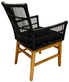 Πολυθρόνα Inca  teak ξύλο και συνθετικό σχοινί σε φυσική-μαύρη απόχρωση με μαξιλάρι 60x61x90εκ 60x61x90 εκ.