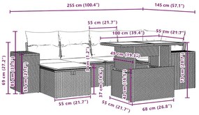 Σαλόνι Κήπου Σετ 7 Τεμαχίων Καφέ Συνθετικό Ρατάν με Μαξιλάρια - Καφέ