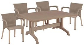 Set 5 pieces Table &amp; polypropylene chairs rattan in cappuccino color